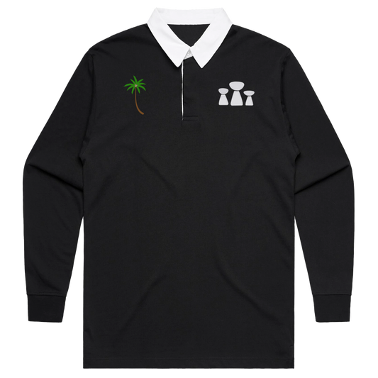 Latte Palms Embroidered Rugby - Black